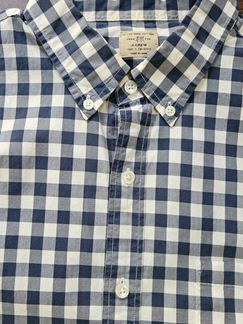 J. Crew Shirt Mens L Blue Gingham Classic 100% Cotton 2 Ply Button Down